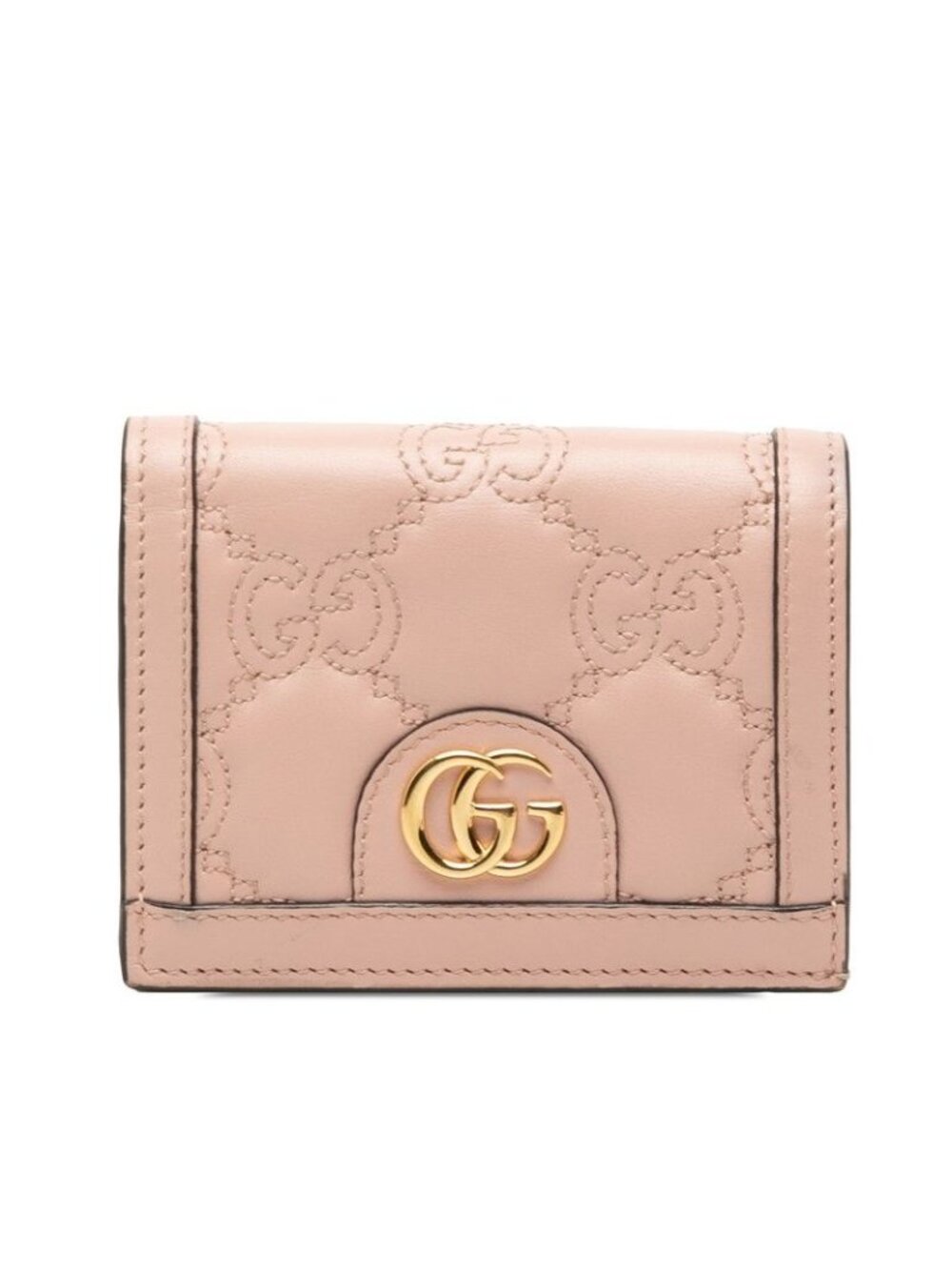Gucci GG Matelasse Logo Quilted Bifold Wallet Pink Leather